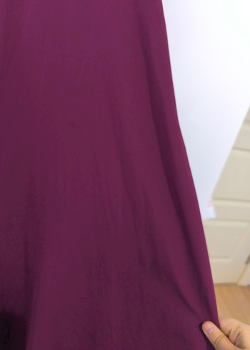 Mor V-Yaka Düğmeli Uzun Ofis Elbisesi - Görsel 9