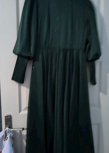 Kadın Koyu Yeşil Uzun Kollu simli Drapeli Abiye Elbise - Görsel 11