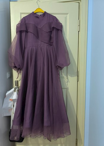 Uzun Kol Drapeli Mor Abiye Elbise - Görsel 8