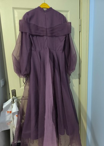 Uzun Kol Drapeli Mor Abiye Elbise - Görsel 9