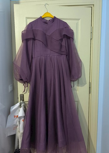 Uzun Kol Drapeli Mor Abiye Elbise - Görsel 2