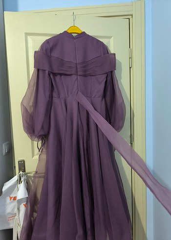 Uzun Kol Drapeli Mor Abiye Elbise - Görsel 11