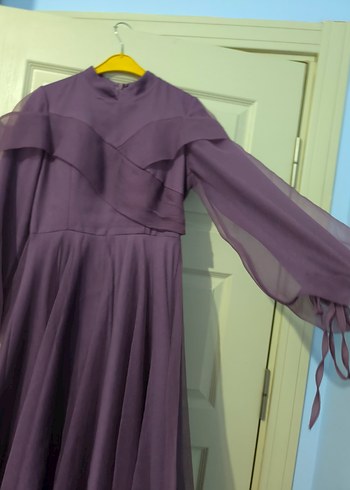 Uzun Kol Drapeli Mor Abiye Elbise - Görsel 3