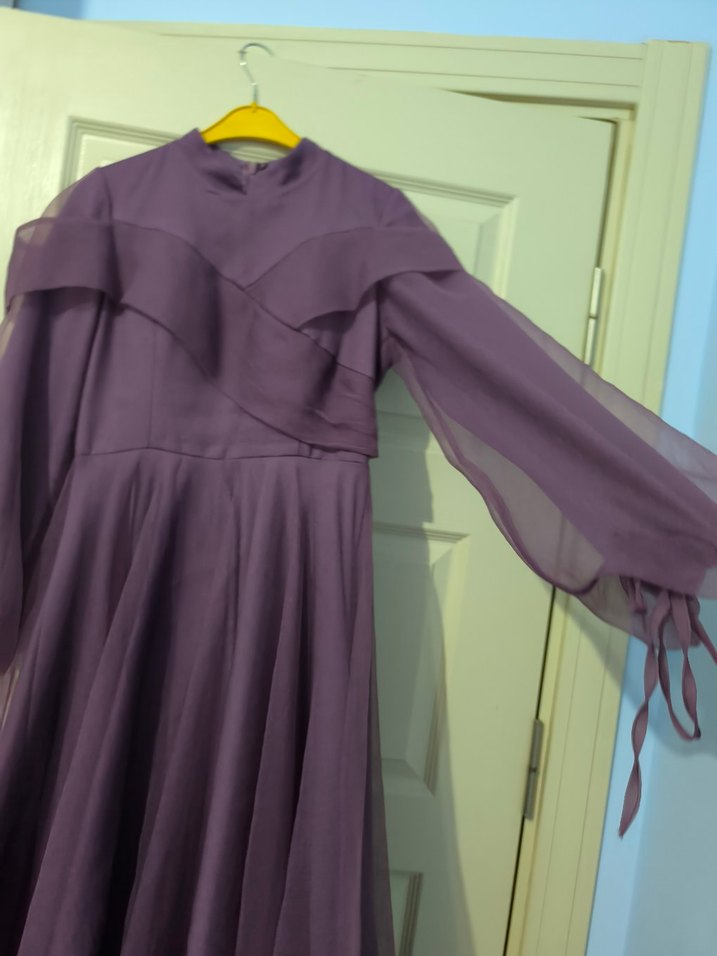 Uzun Kol Drapeli Mor Abiye Elbise - Görsel 3