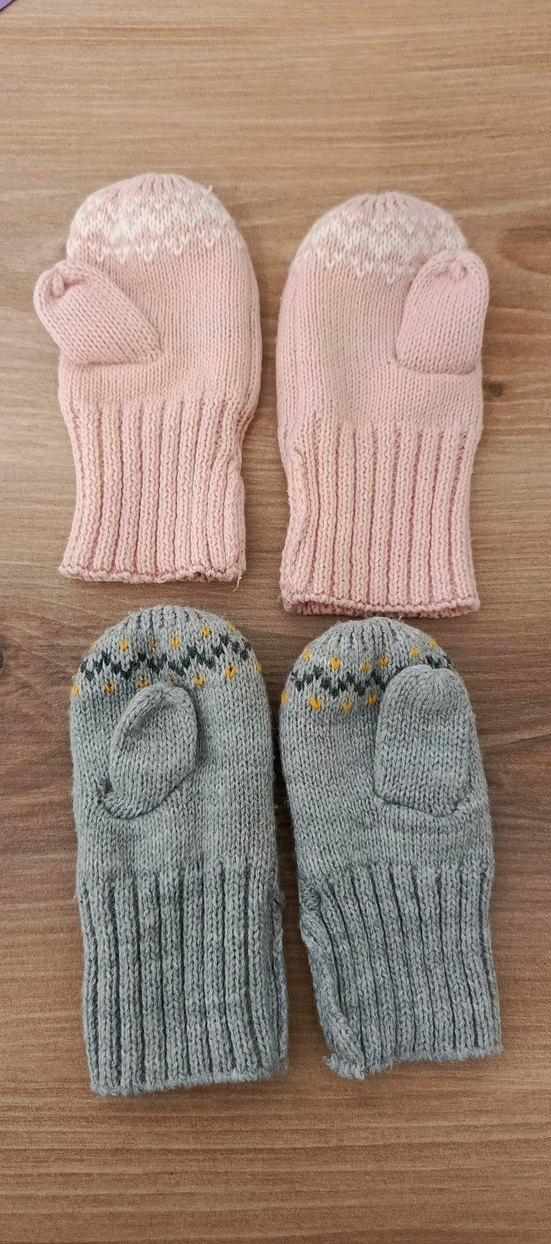 Kız Çocuk Gri ve Pembe Nakışlı Örgü Eldiven - Görsel 2