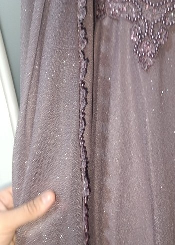 Drapeli Uzun Kollu Mor Abiye Elbise - Görsel 5