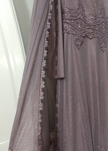 Drapeli Uzun Kollu Mor Abiye Elbise - Görsel 6