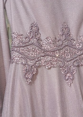 Drapeli Uzun Kollu Mor Abiye Elbise - Görsel 2