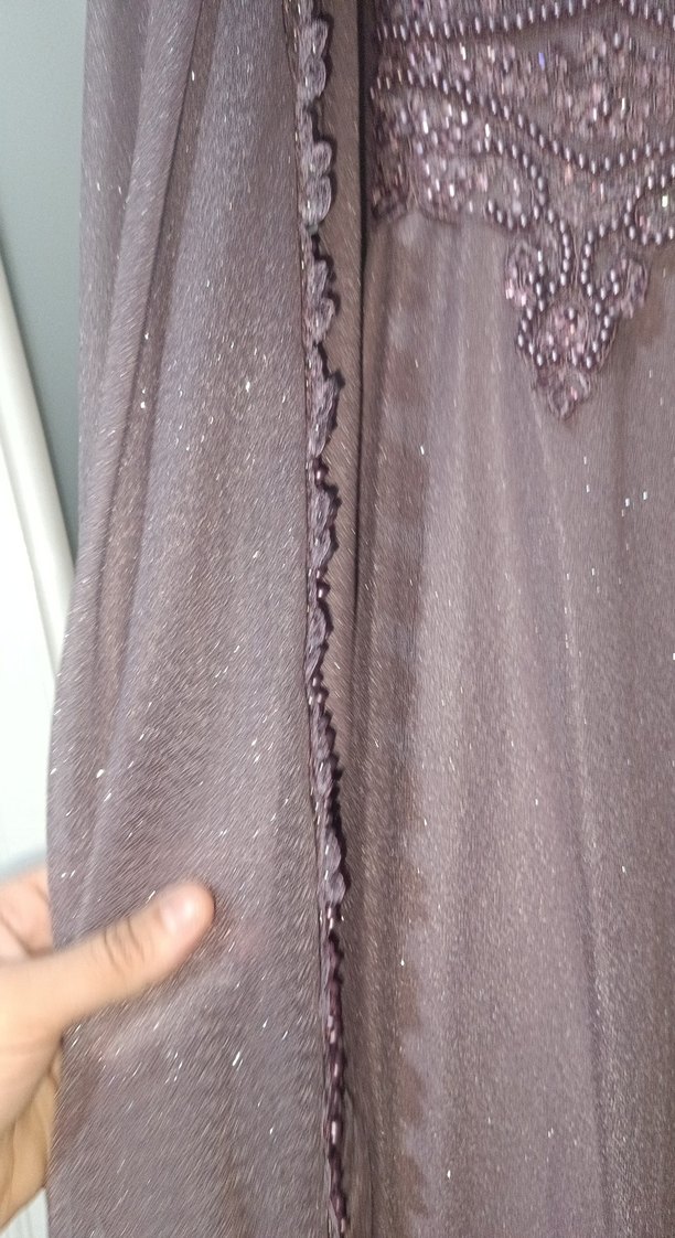 Drapeli Uzun Kollu Mor Abiye Elbise - Görsel 5