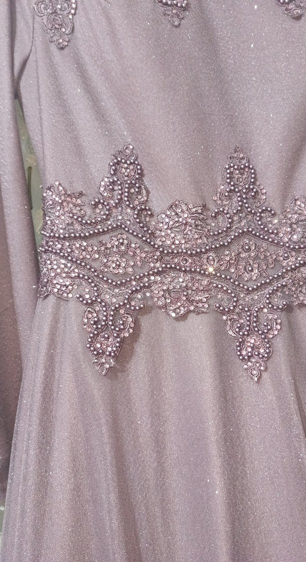 Drapeli Uzun Kollu Mor Abiye Elbise - Görsel 2