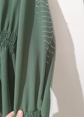 Boncuk İşlemeli Yeşil Uzun Bohem etek üst takım - Görsel 5