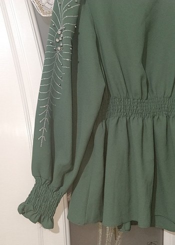 Boncuk İşlemeli Yeşil Uzun Bohem etek üst takım - Görsel 2