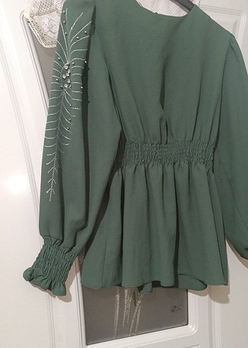 Boncuk İşlemeli Yeşil Uzun Bohem etek üst takım - Görsel 4