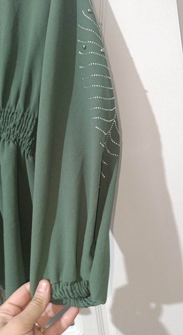 Boncuk İşlemeli Yeşil Uzun Bohem etek üst takım - Görsel 5