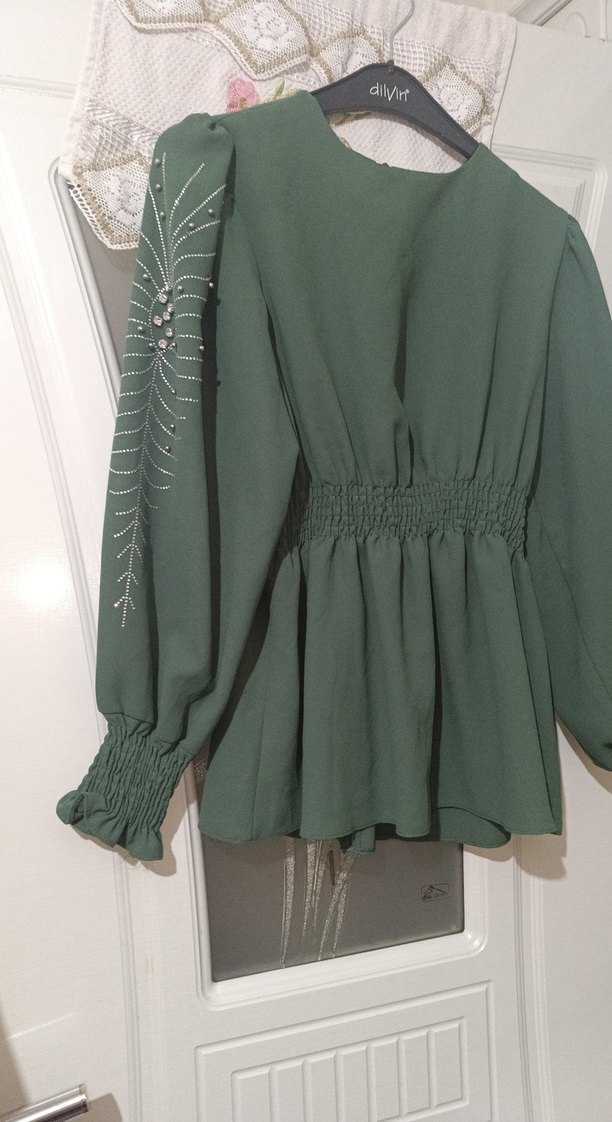 Boncuk İşlemeli Yeşil Uzun Bohem etek üst takım - Görsel 4