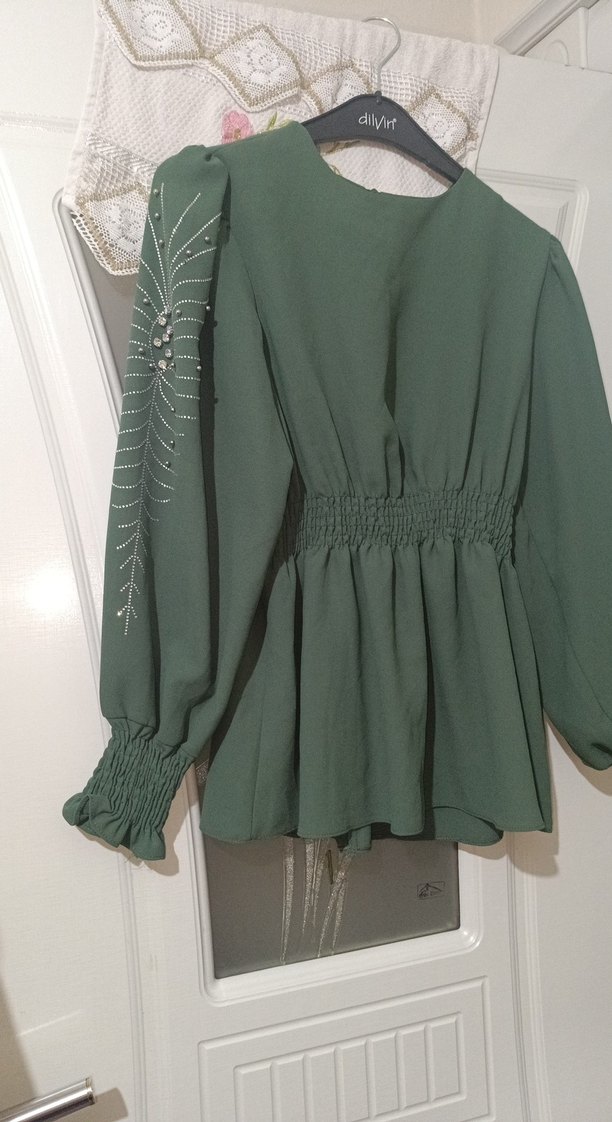 Boncuk İşlemeli Yeşil Uzun Bohem etek üst takım - Görsel 3