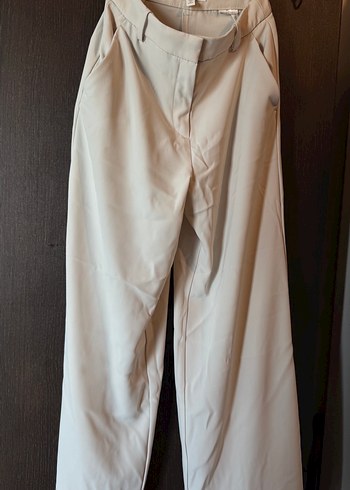 H&M Bej Yuksek Bel Duz Paca Pantolon