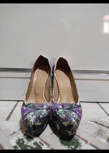 Mor Yılan Desenli Platform Topuklu Stiletto - Görsel 2