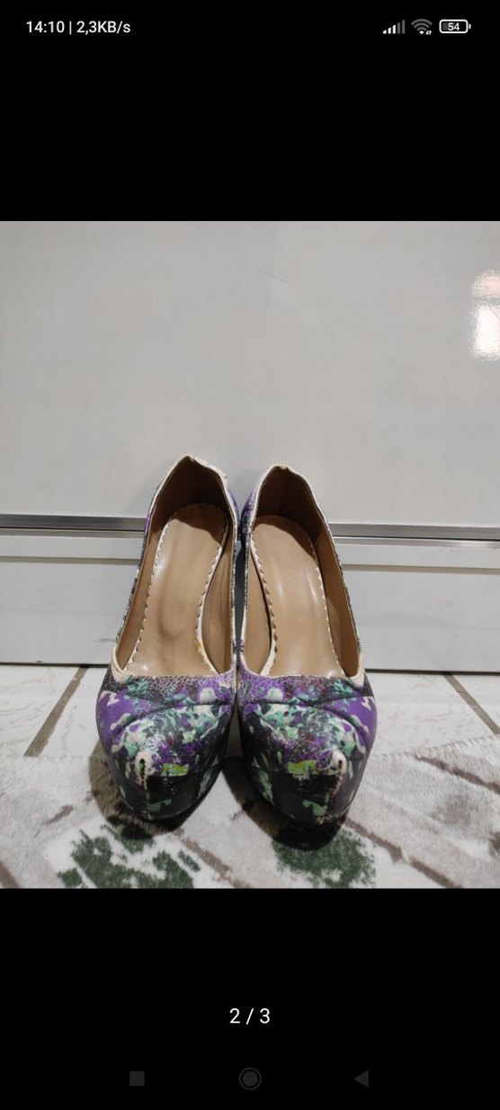 Mor Yılan Desenli Platform Topuklu Stiletto - Görsel 2