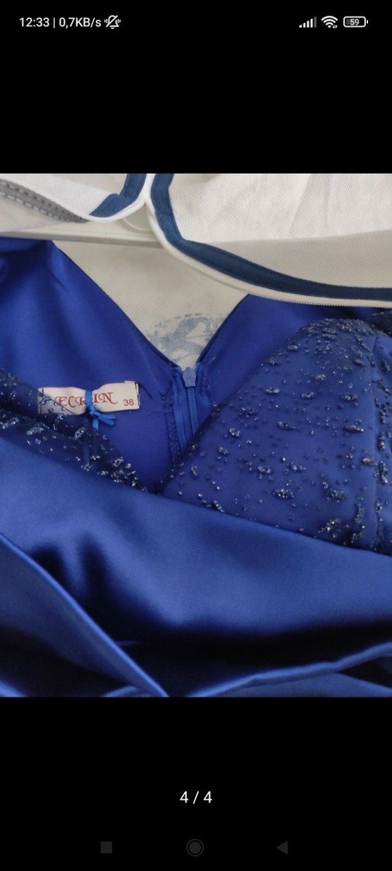 Uzun Kollu Drapeli Lacivert Abiye Elbise - Görsel 2