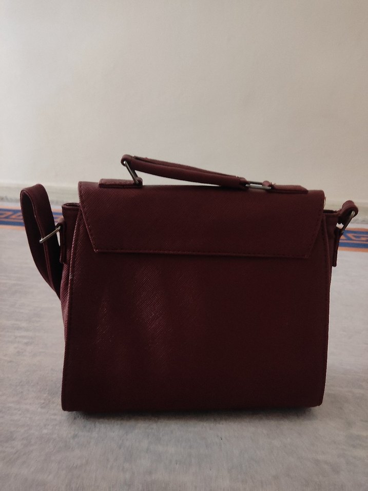 Bordo Deri Tokalı Kadın Çanta - Görsel 3