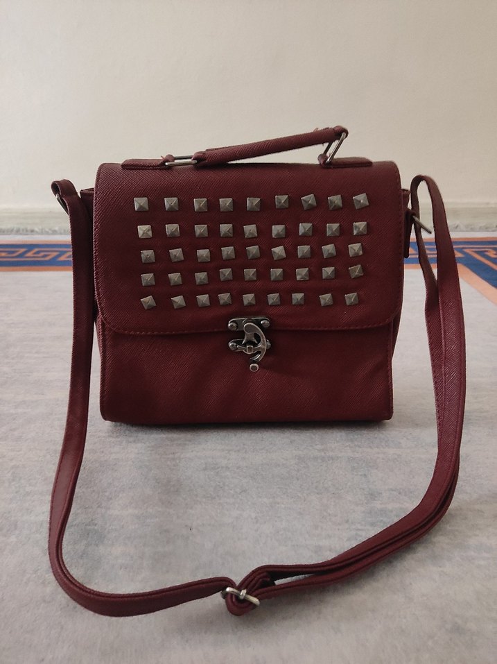 Bordo Deri Tokalı Kadın Çanta - Görsel 2