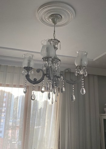 Beden Beyaz Kristal Detaylı Avize