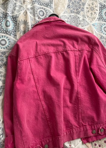 Pembe Düğmeli Kadın Denim Ceket - Görsel 5