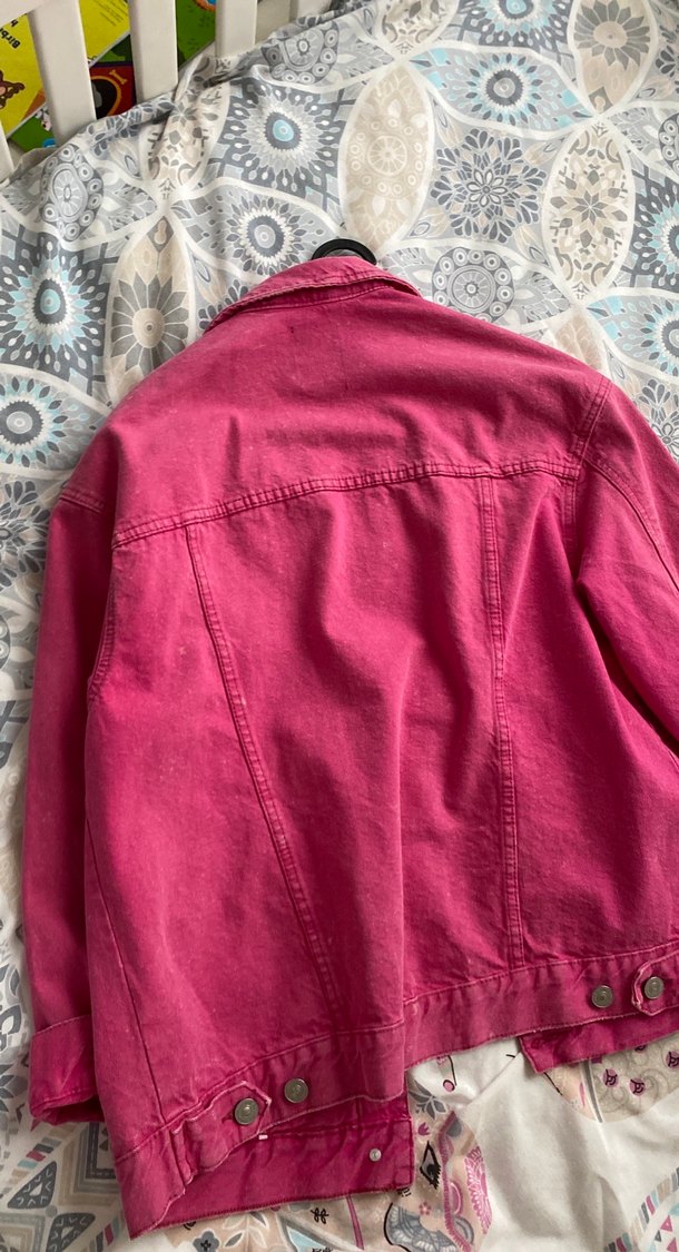 Pembe Düğmeli Kadın Denim Ceket - Görsel 5