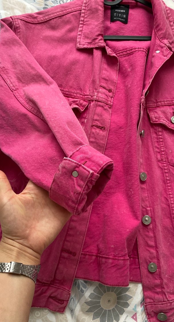 Pembe Düğmeli Kadın Denim Ceket - Görsel 2
