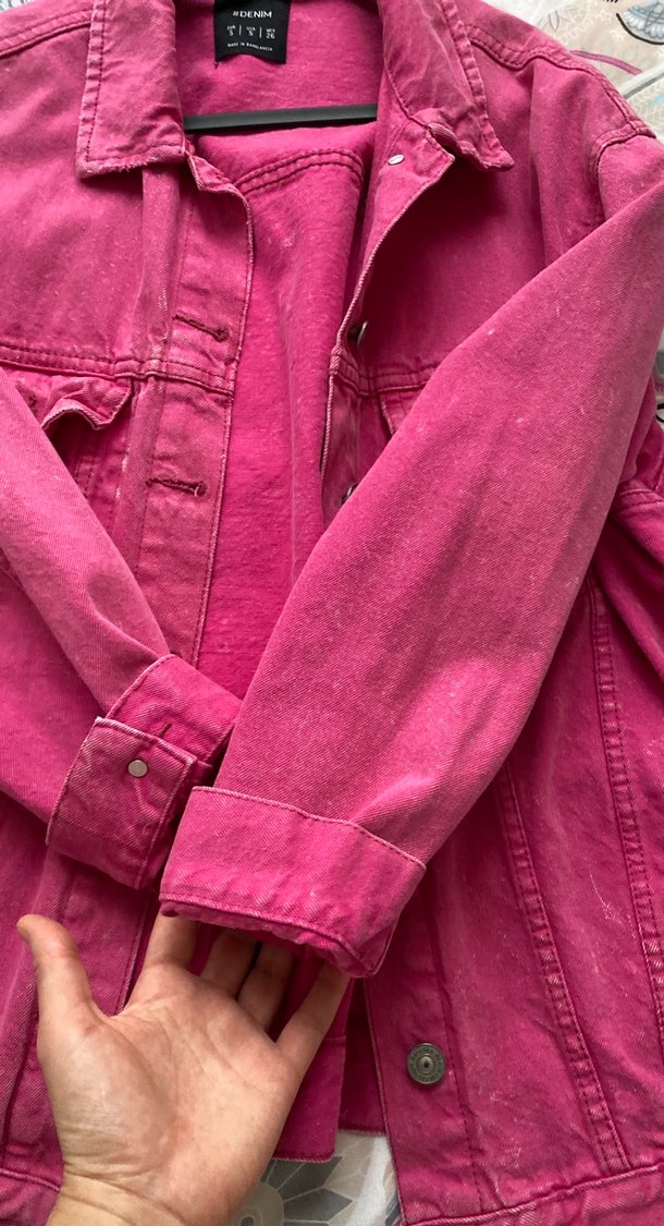 Pembe Düğmeli Kadın Denim Ceket - Görsel 3