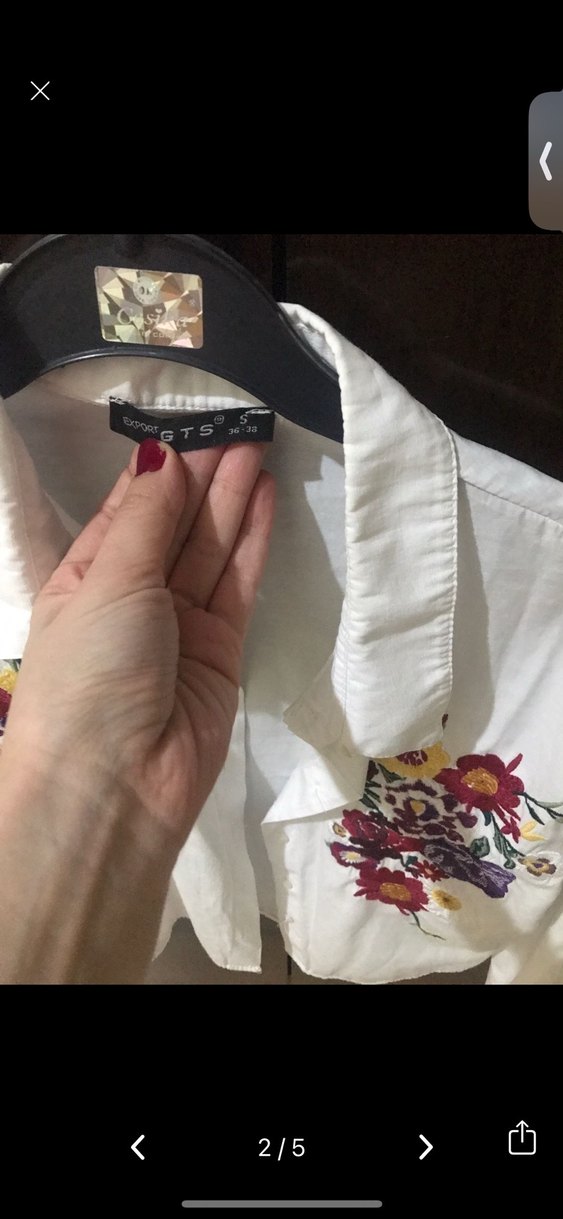 Nakışlı Beyaz Düğmeli Kadın Gömlek - Görsel 2