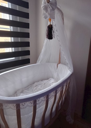 Beyaz Ahşap Sepet Beşik - Görsel 2