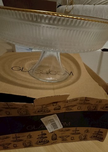 Altın Kenarlı Modern Klasik Cam Ayaklı Tabak - Görsel 3