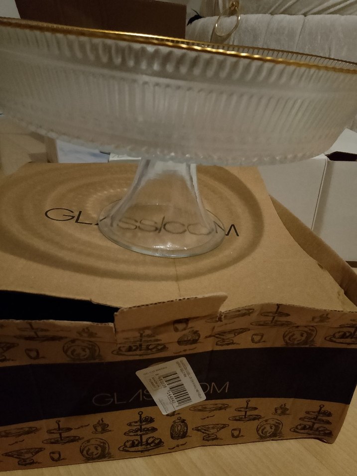 Altın Kenarlı Modern Klasik Cam Ayaklı Tabak - Görsel 3