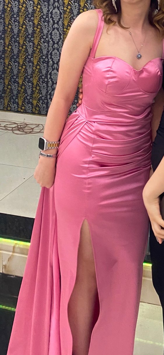 Pembe Drapeli Uzun Abiye Elbise - Görsel 2