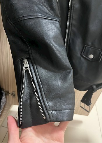 Erkek Siyah Deri Biker Ceket - Görsel 6