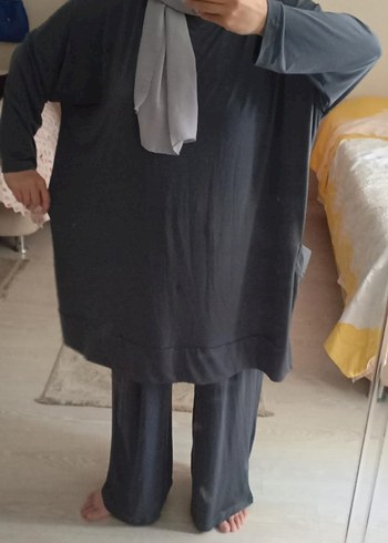 Diger gri füme Keten Rahat Kesim Uzun Kollu Tunik - Görsel 5