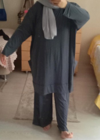 Diger gri füme Keten Rahat Kesim Uzun Kollu Tunik - Görsel 8