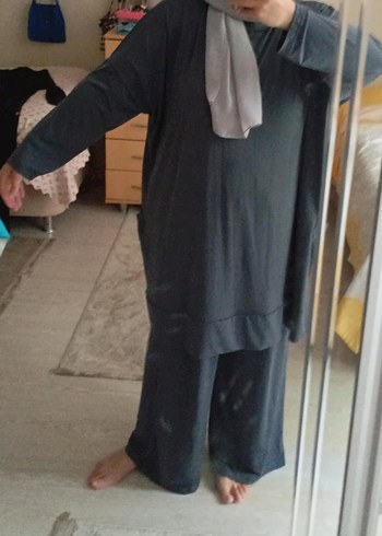 Diger gri füme Keten Rahat Kesim Uzun Kollu Tunik - Görsel 9