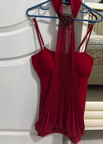 Kırmızı Drapeli Uzun Abiye bluz - Görsel 2