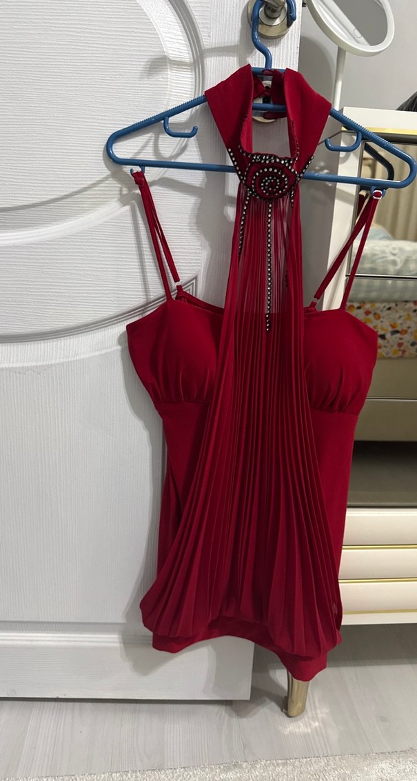 Kırmızı Drapeli Uzun Abiye bluz - Görsel 2