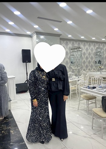 44 Beden siyah Renk Diger Siyah Parlak Uzun Kollu Abiye Elbise