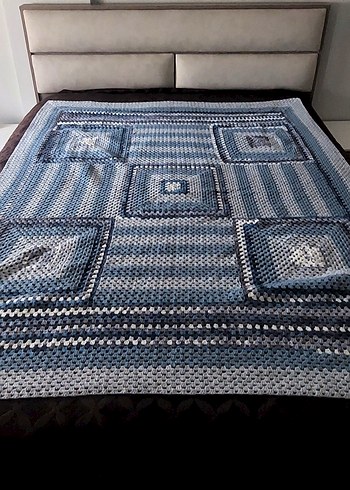 Mavi Gri El Örgüsü TV Battaniyesi - Görsel 3