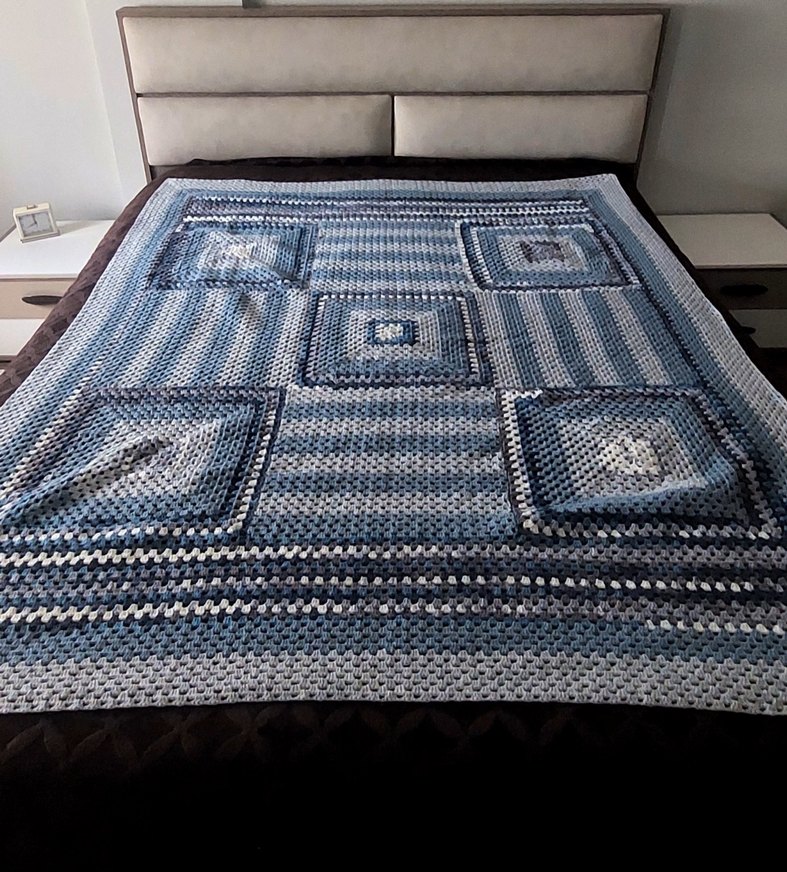 Mavi Gri El Örgüsü TV Battaniyesi - Görsel 3