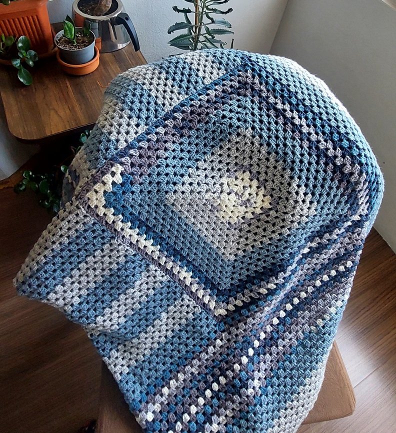 Mavi Gri El Örgüsü TV Battaniyesi - Görsel 2