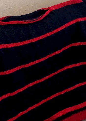 Kadın Kırmızı Çizgili Örgü Kazak - Görsel 2