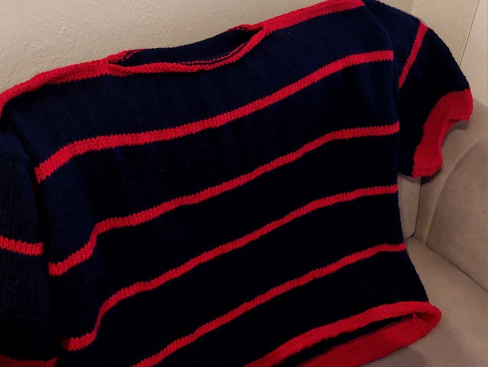 Kadın Kırmızı Çizgili Örgü Kazak - Görsel 2