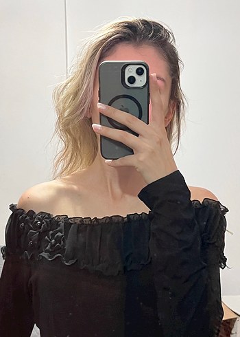 l Beden Siyah Straplez Uzun Kollu Gotik Bluz