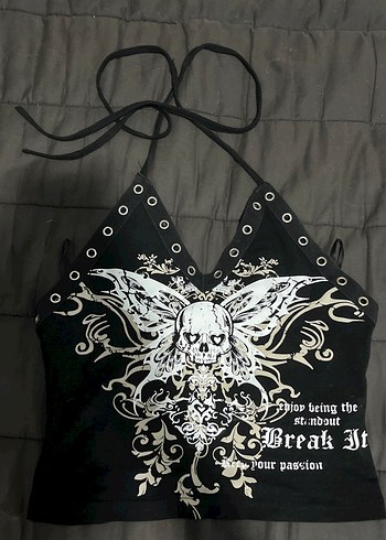 Siyah Gotik Desenli crop